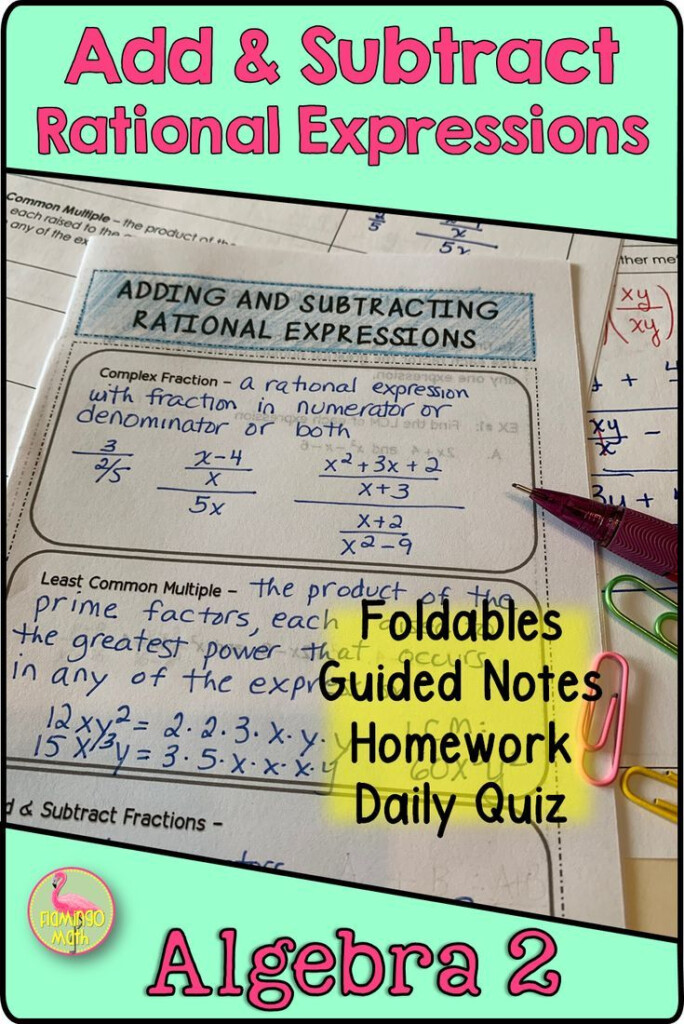Adding And Subtracting Rational Expressions Worksheet Algebra 2 Pdf 