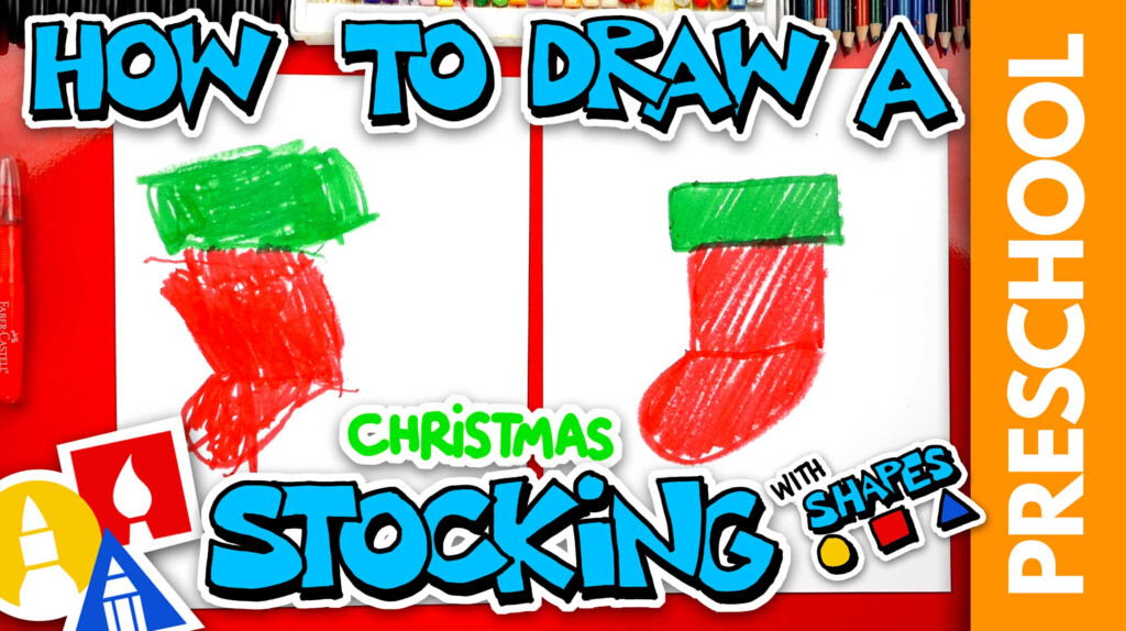 Drawing A Christmas Stocking With Shapes Preschool Art For Kids Hub