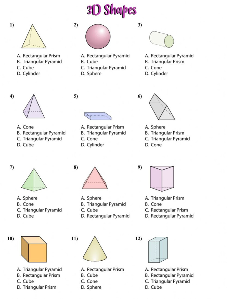 Identifying 3d shapes worksheet shapesworksheets