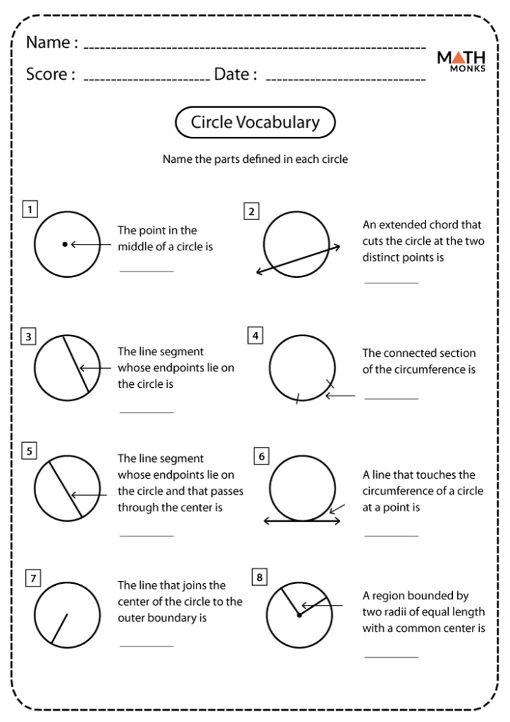Parts Of A Circle Worksheets Math Monks