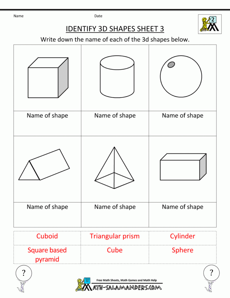 3d Shapes Worksheets